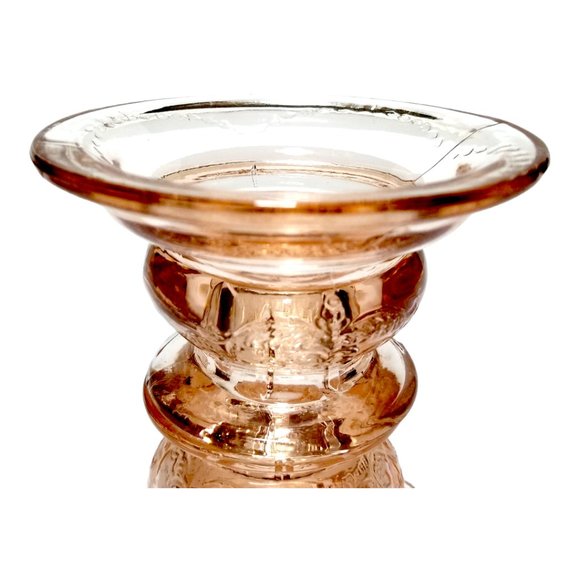 Pink Candlestick Holders Depression Glass, Madrid by Federal Glass, Etched 1932 - Picture 6 of 9